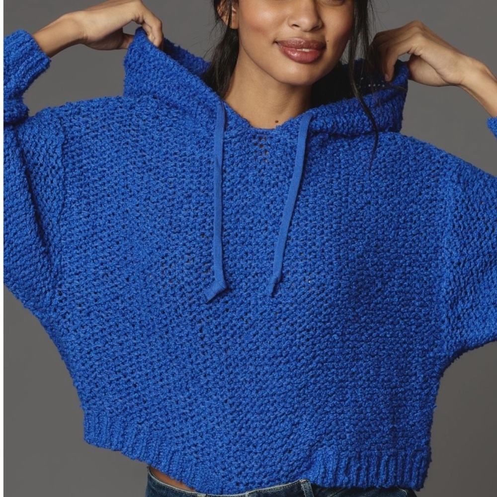Anthropologie Pilcro NWT Sailcloth Hooded Sweater Royal Blue Hoodie Oversized XS